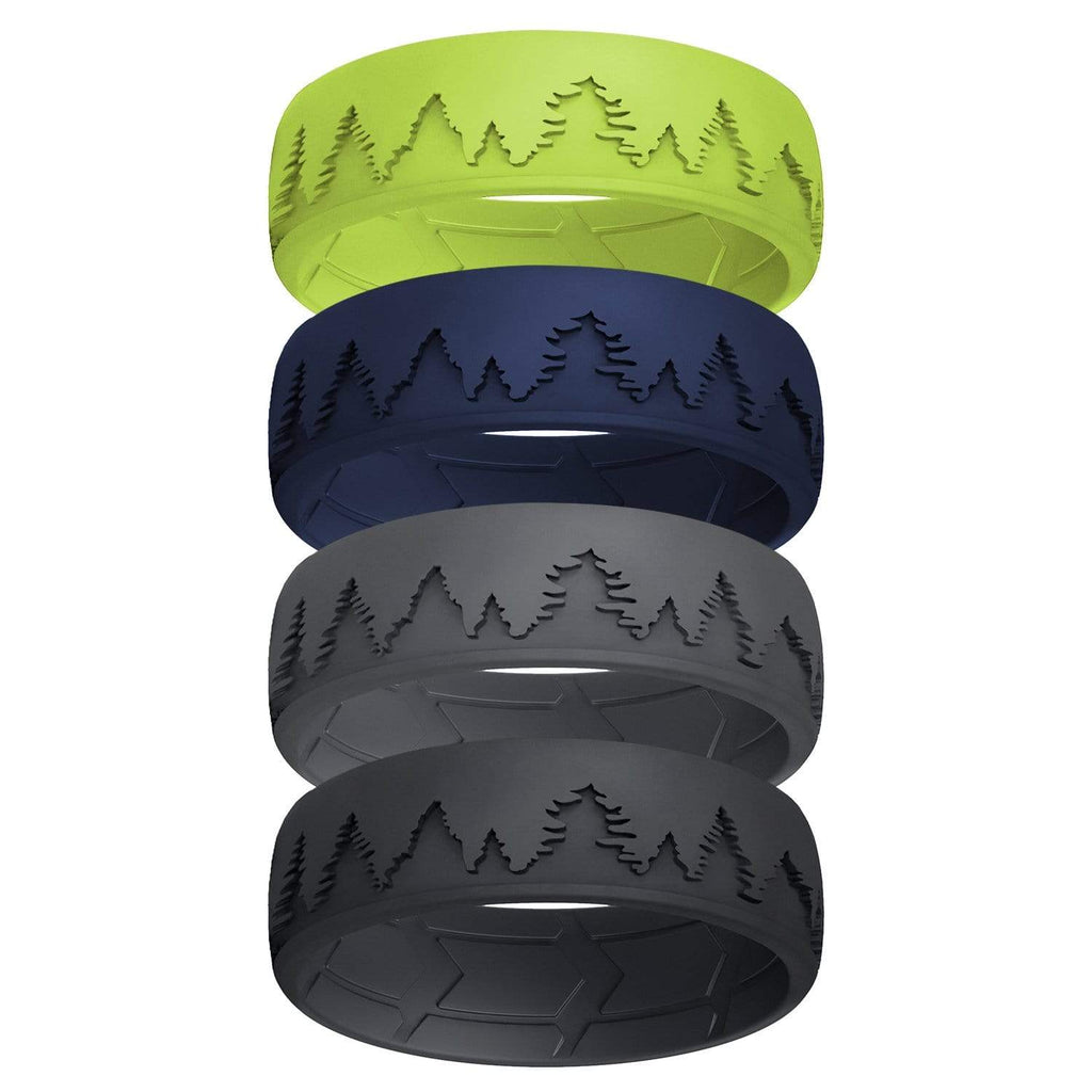 4 Pack - ROQ Silicone Men Wedding Bands - Breathable - Tree