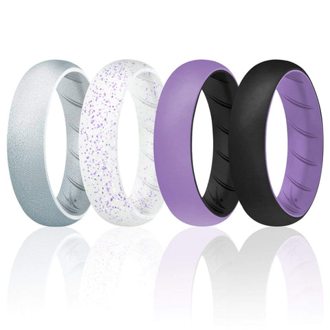 Image of ROQ 4 Pack - ROQ Silicone Women wedding bands - breathable 4 4 Pack - Silicone Ring For Women-  Breathable Comfort Fit Duo Design