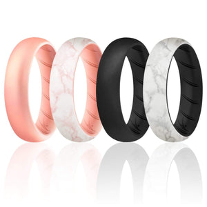 ROQ 4 Pack - ROQ Silicone Women wedding bands - breathable 4 4 Pack - Silicone Ring For Women-  Breathable Comfort Fit Duo Design