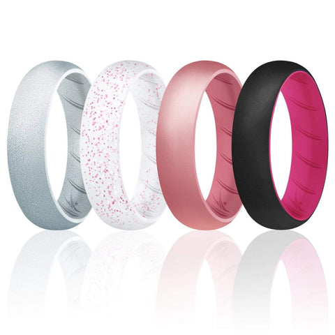 Image of ROQ 4 Pack - ROQ Silicone Women wedding bands - breathable 4 4 Pack - Silicone Ring For Women-  Breathable Comfort Fit Duo Design