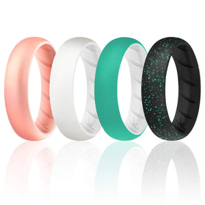 ROQ 4 Pack - ROQ Silicone Women wedding bands - breathable 7 4 Pack - Silicone Ring For Women-  Breathable Comfort Fit Duo Design