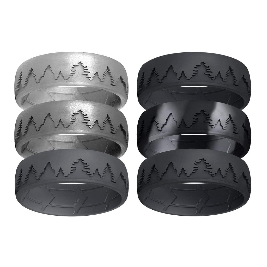 ROQ 6 Pack - ROQ Silicone Men Wedding Bands - Breathable - Tree 6 6 Pack - ROQ Silicone Men Wedding Bands - Breathable - Tree