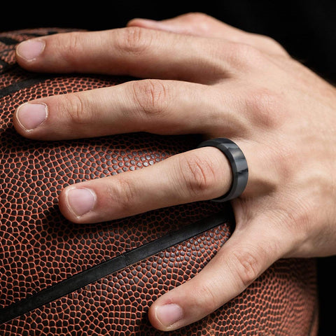 ROQ Silicone Wedding Rings For Men - Breathable Duo Collection, Black & Silver, Size 13, Medical-Grade Comfort & Safety