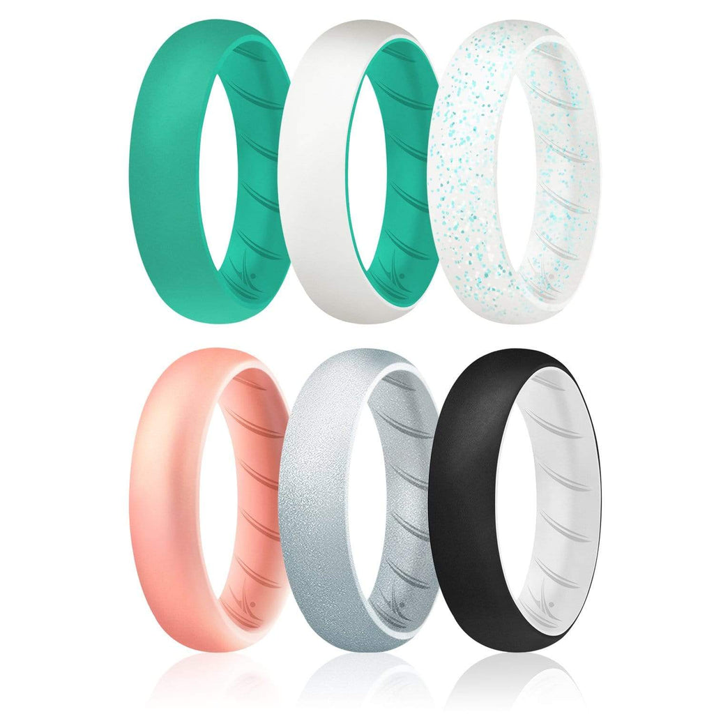 ROQ 6 Pack - ROQ Silicone Women wedding bands - breathable 4 6 Pack - Silicone Ring For Women-  Breathable Comfort Fit Duo Design