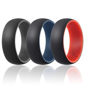 ROQ Mens 3 Pack Duo Collection Dome Style 9mm Wide 7 3 Pack - Silicone Ring for Men - Duo Collection Dome Style