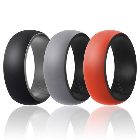 Image of ROQ Mens 3 Pack Duo Collection Dome Style 9mm Wide 7 3 Pack - Silicone Ring for Men - Duo Collection Dome Style