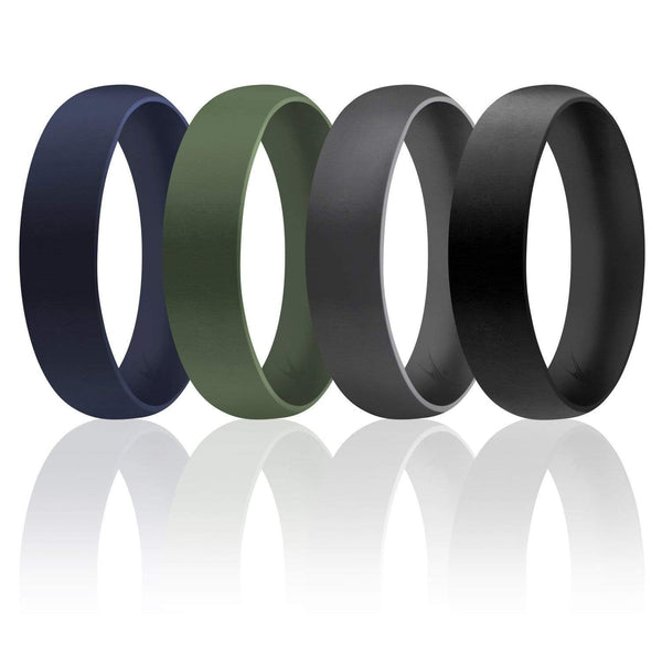 ROQ Silicone Wedding Rings For Men - 4 Pack (Black, Grey, Yellow, Orange), Size 7, 8mm Wide, Medical Grade