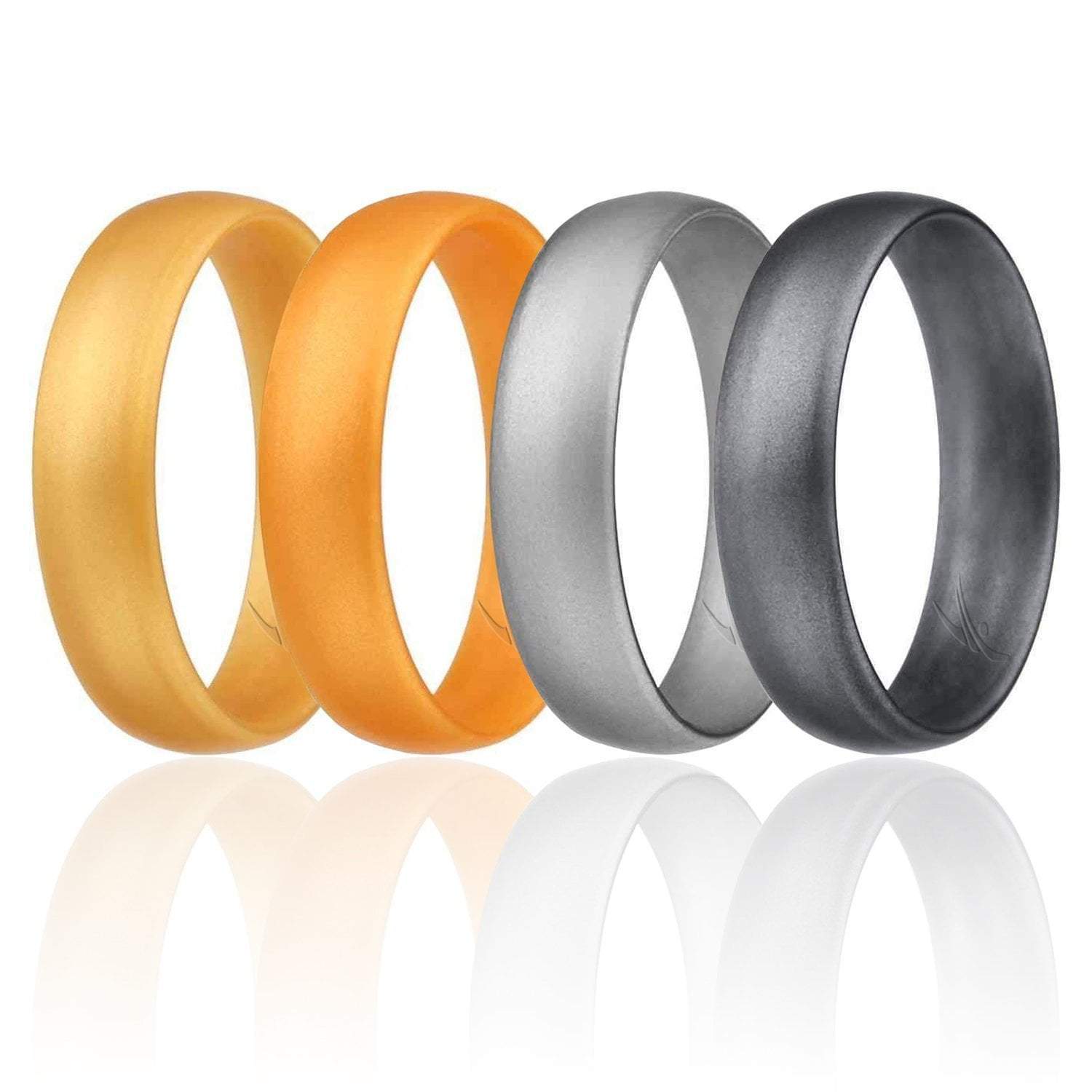 ROQ Men's Breathable Silicone Wedding Ring - Step Edge Design, Metallic Platinum, Size 7