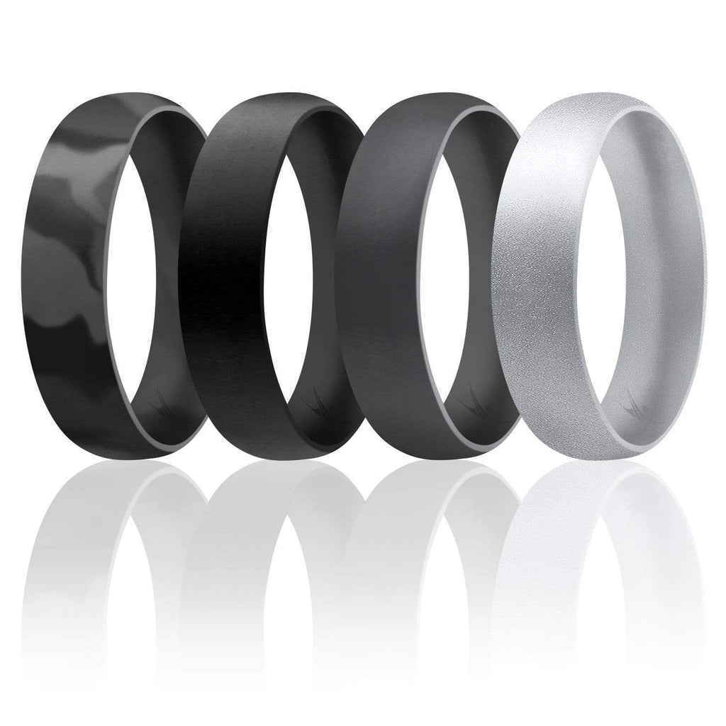 ROQ I0117427 4 x 8 mm Silicone Wedding 6 mm Smooth Ring Set for Men, Metal