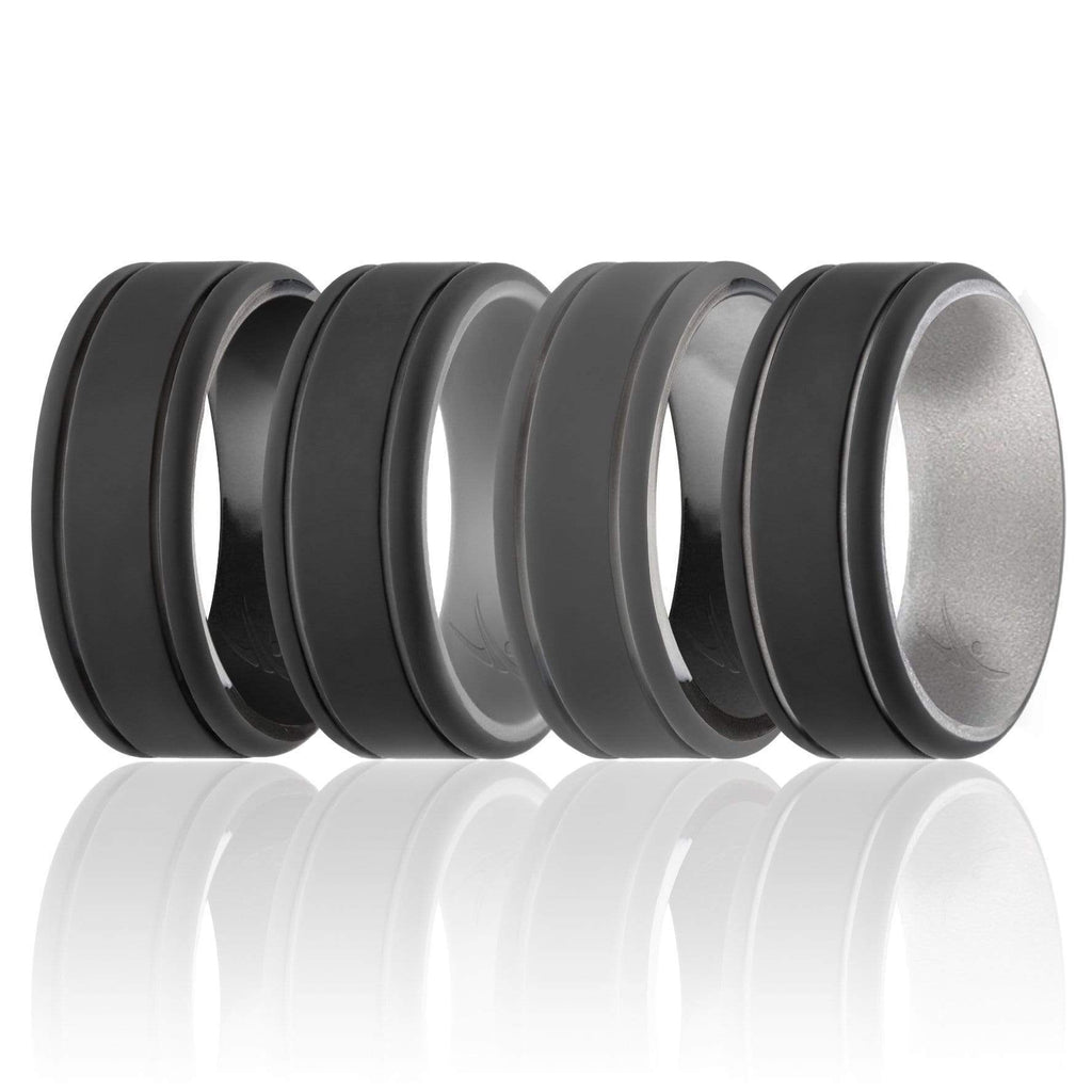 4 Pack - Silicone Ring for Men - Duo Collection 2 Thin Lines
