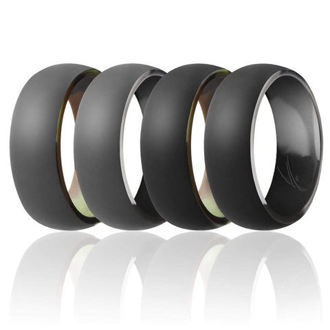 Image of ROQ Mens 4 Pack Duo Collection Dome Style 9mm Wide 7 4 Pack - Silicone Ring for Men - Duo Collection Dome Style