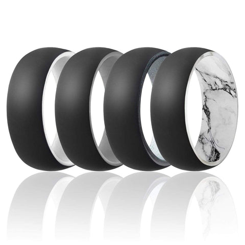 Image of ROQ Mens 4 Pack Duo Collection Dome Style 9mm Wide 7 4 Pack - Silicone Ring for Men - Duo Collection Dome Style