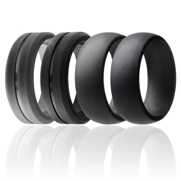 4 Pack - ROQ Silicone Men wedding bands - ENGRAVED MIDDLE LINE