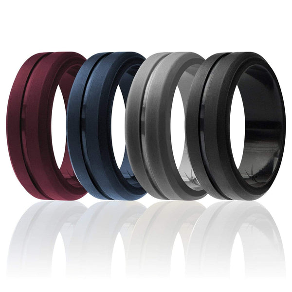 4 Pack - ROQ Silicone Men wedding bands - ENGRAVED MIDDLE LINE