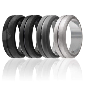 4 Pack - Silicone Ring for Men - Engraved Middle Line