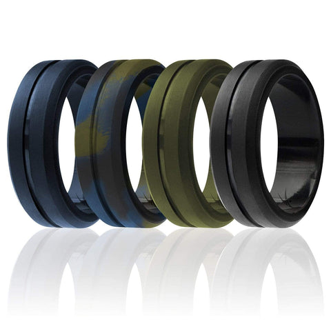 4 Pack - Silicone Ring for Men - Engraved Middle Line