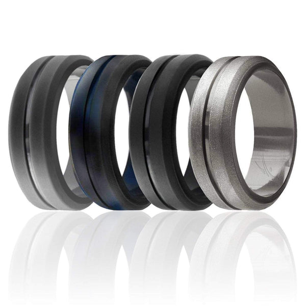 4 Pack - ROQ Silicone Men wedding bands - ENGRAVED MIDDLE LINE