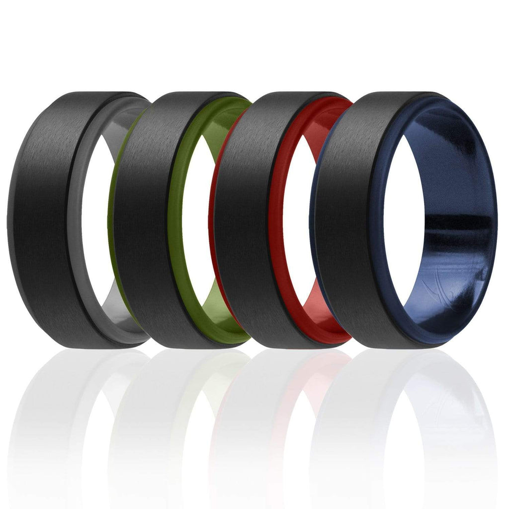 ROQ Mens 4 Pack Step Edge Duo Collection 9mm Wide 7 4 Pack - Silicone Ring for Men - Step Edge Duo Collection