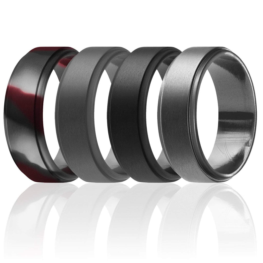 ROQ Mens 4 Pack Step Edge Style 8mm Wide 4 Pack - Silicone Ring for Men - Step Edge Style