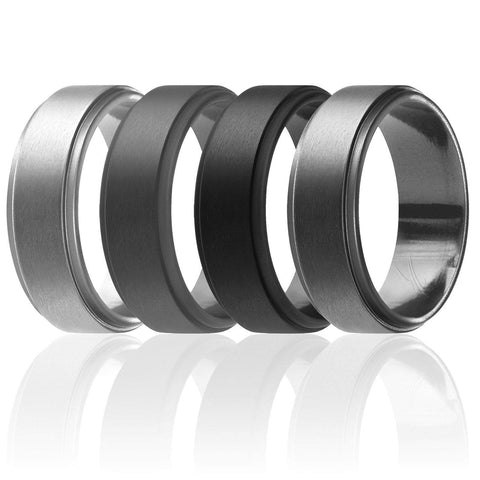 Image of ROQ Mens 4 Pack Step Edge Style 8mm Wide 7 4 Pack - Silicone Ring for Men - Step Edge Style