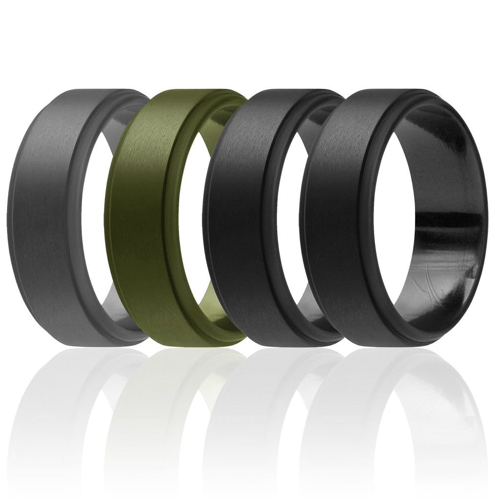 ROQ Mens 4 Pack Step Edge Style 8mm Wide 7 4 Pack - Silicone Ring for Men - Step Edge Style