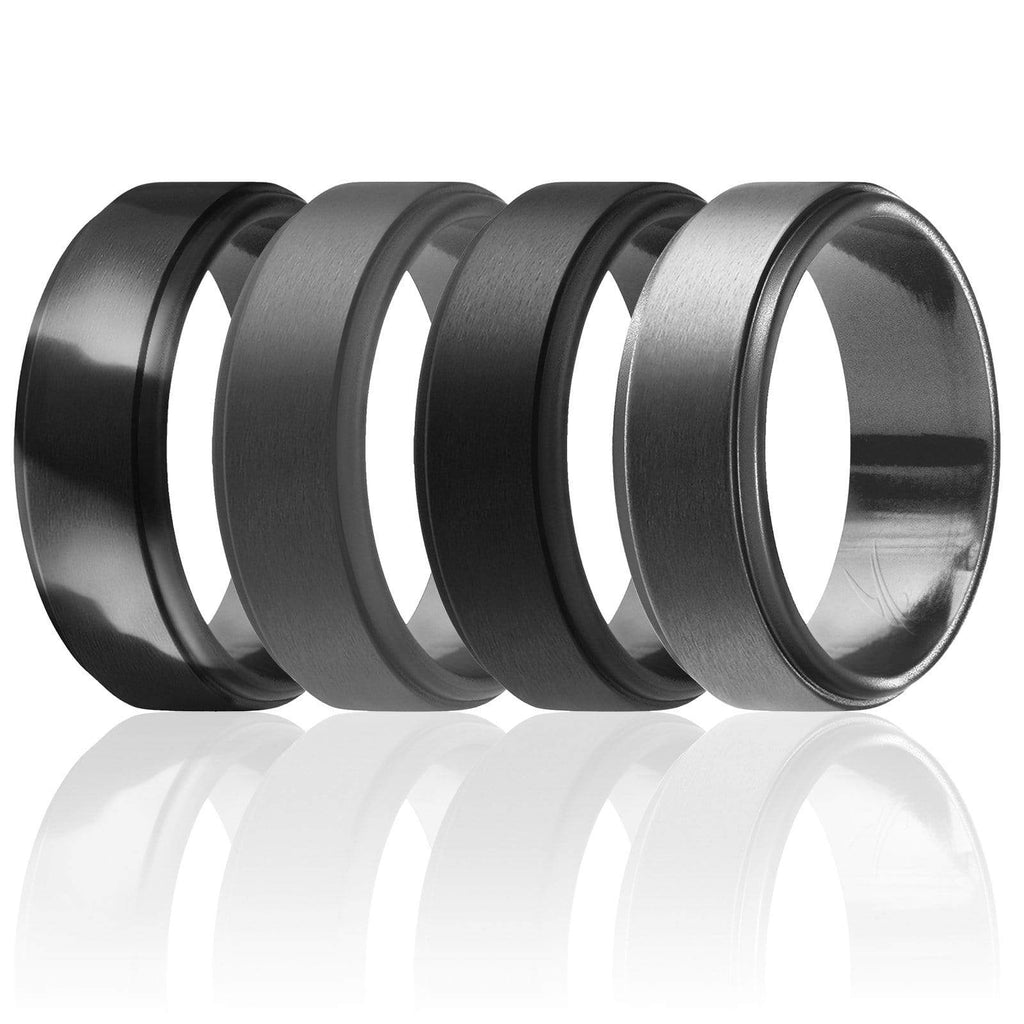 ROQ Mens 4 Pack Step Edge Style 8mm Wide 8 4 Pack - Silicone Ring for Men - Step Edge Style