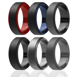 ROQ Mens 6 Pack Step Edge Duo Collection 9mm Wide 7 6 Pack - Silicone Ring for Men - Step Edge Duo Collection