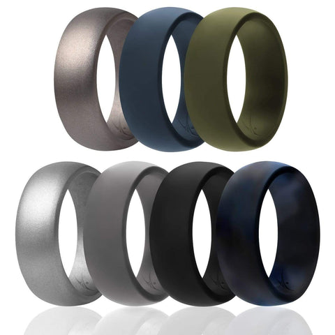 Image of ROQ Mens 7 Pack Dome Style 8mm Wide 7 7 Pack - Silicone Rings for Men - Dome Style