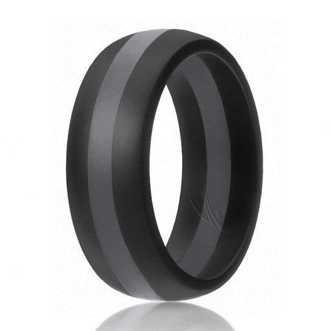 ROQ Mens Dome Style Thin Middle Line 8mm Wide 7 Silicone Ring for Men - Dome Style with Middle Line