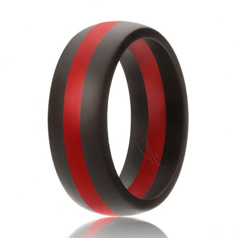 ROQ Mens Dome Style Thin Middle Line 8mm Wide 7 Silicone Ring for Men - Dome Style with Middle Line