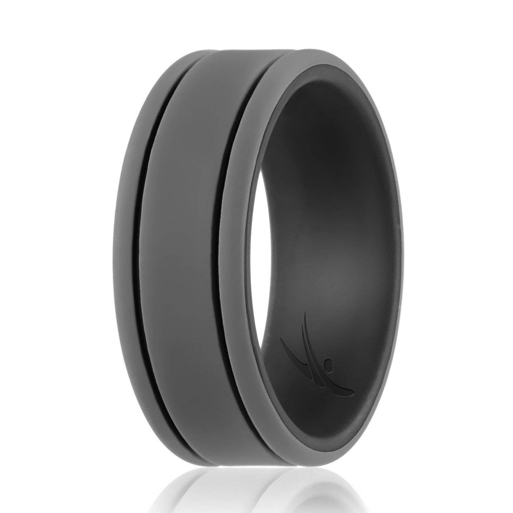 ROQ Mens Duo Collection 2 Thin Lines 9mm Wide 7 Silicone Ring for Men - Duo Collection 2 Thin Lines