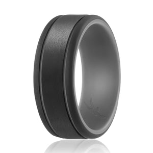 ROQ Mens Duo Collection 2 Thin Lines 9mm Wide 7 Silicone Ring for Men - Duo Collection 2 Thin Lines