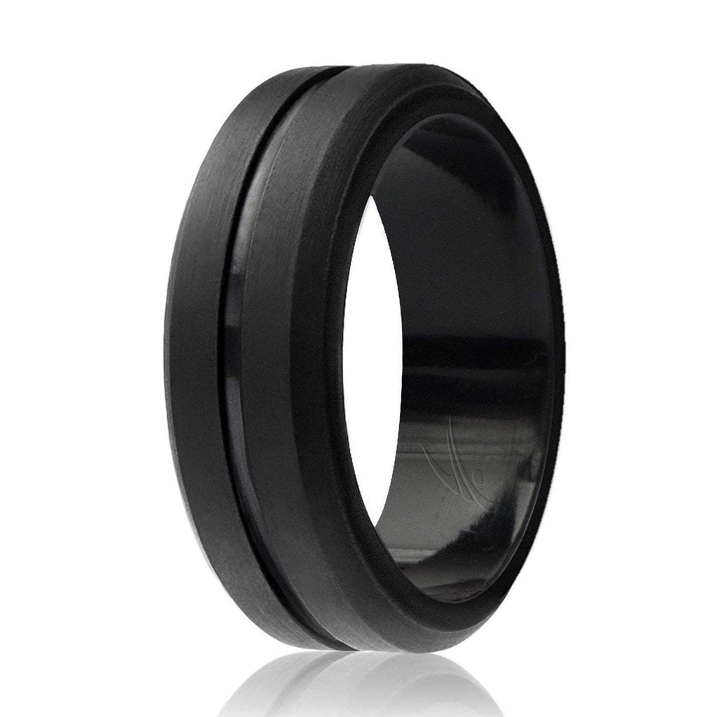 ROQ Mens Middle Engraved Line Beveled Edges 8mm Wide 7 Silicone Ring for Men - Engraved Middle Line