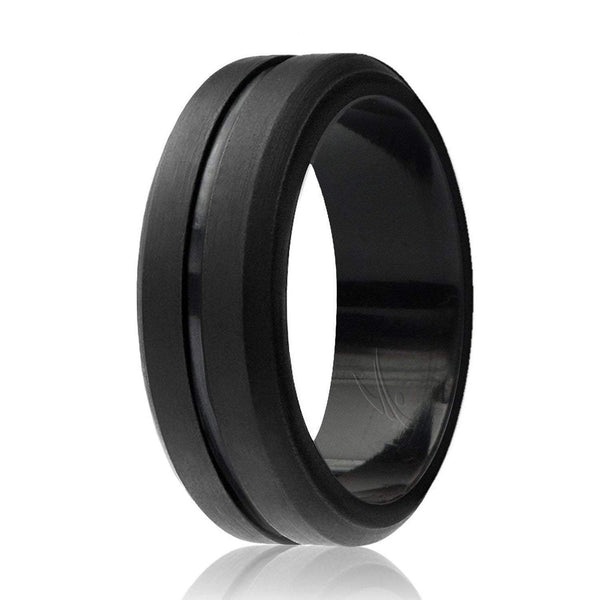 Single ring - ROQ Silicone Men wedding bands - ENGRAVED MIDDLE LINE