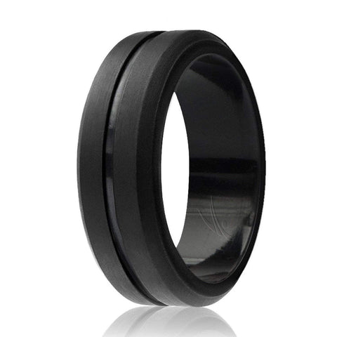 Image of ROQ Mens Middle Engraved Line Beveled Edges 8mm Wide 7 Silicone Ring for Men - Engraved Middle Line