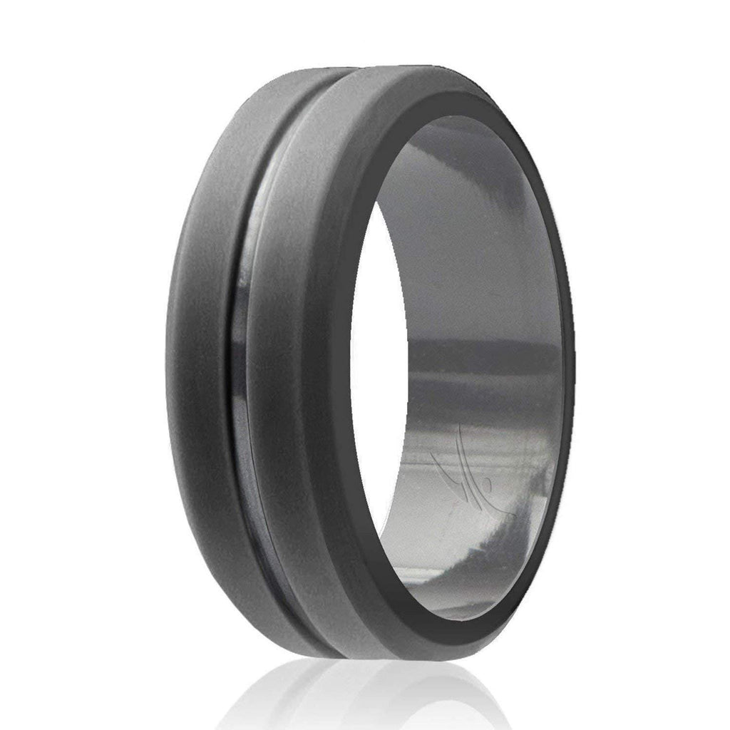 ROQ Mens Middle Engraved Line Beveled Edges 8mm Wide 7 Silicone Ring for Men - Engraved Middle Line