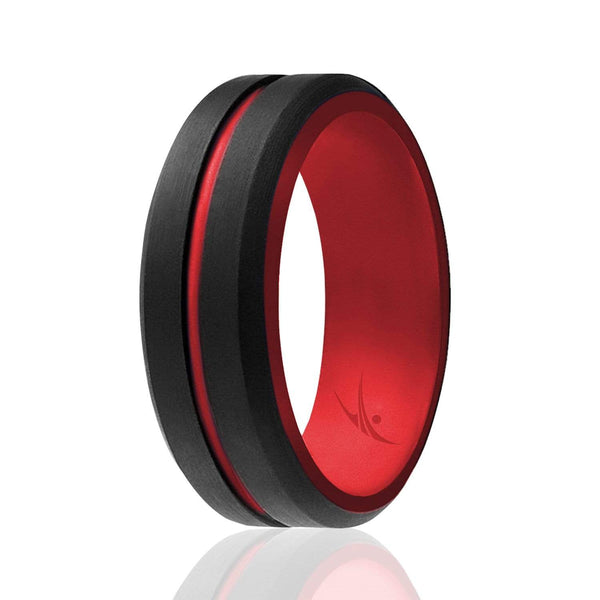 ROQ Silicone Wedding Ring For Men - Medical Grade, Hypoallergenic Rubber Band, Size 9 (8mm Width, Red)