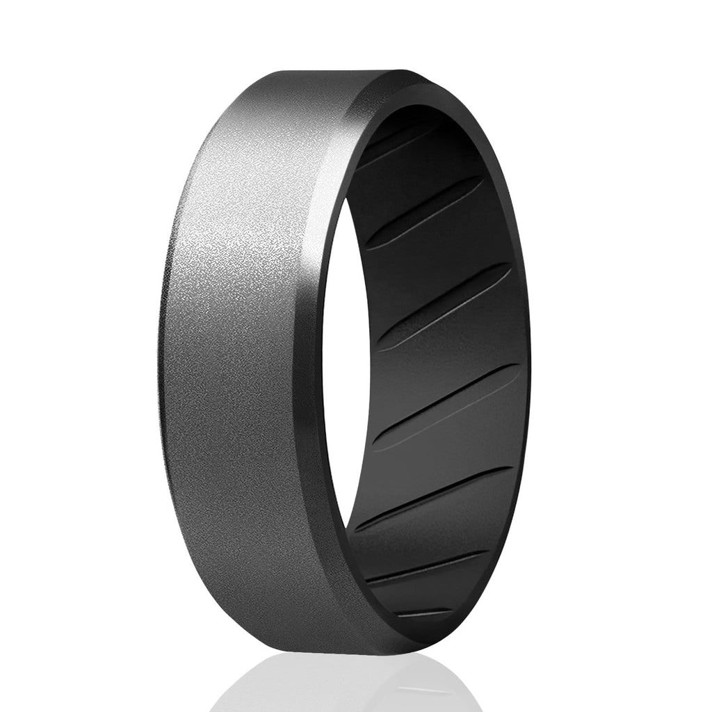 ROQ Single ring - ROQ Silicone Men wedding bands - breathable - edge 7 Silicone Ring For Men-  Breathable Comfort Fit Beveled Design