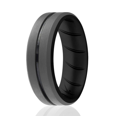 Image of ROQ Single ring - ROQ Silicone Men wedding bands - breathable - middleline 7 Silicone Ring For Men-  Breathable Comfort Fit Duo Engraved Middle Line