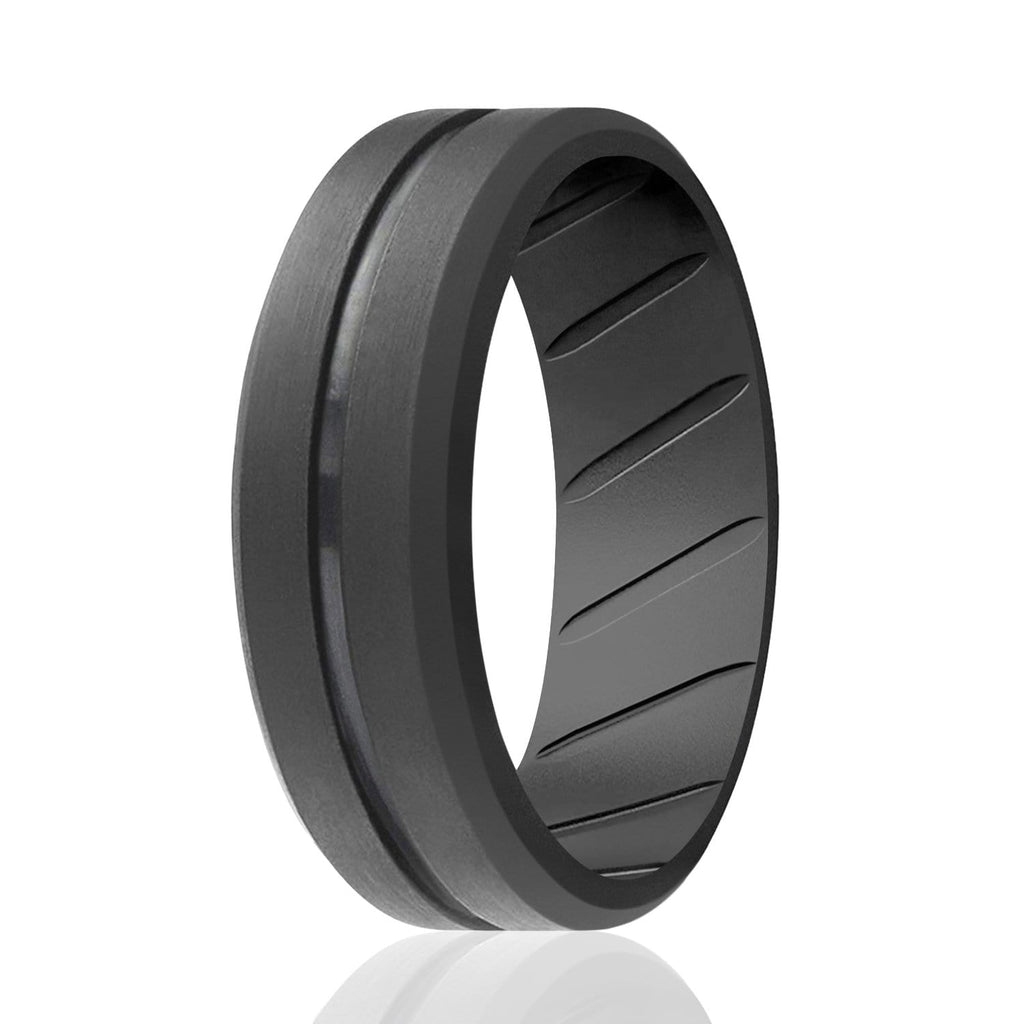 ROQ Single ring - ROQ Silicone Men wedding bands - breathable - middleline 7 Silicone Ring For Men-  Breathable Comfort Fit Engraved Middle Line