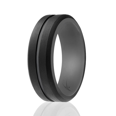 Image of Silicone Ring for Men - Engraved Middle Line Duo Collection