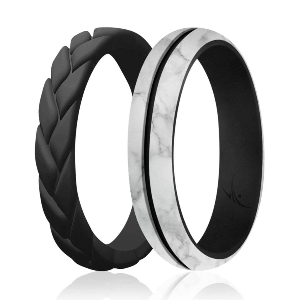 ROQ Womens 2 Pack Middle Line Duo Collection Style 4mm Wide 4 2 Pack - Silicone Ring for Women - Engraved Middle Line Duo Collection