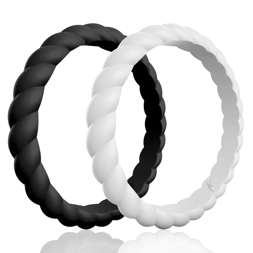 ROQ Womens 2 Pack Stackable Braided Style 2.5mm Wide 4 2 Pack - Silicone Rings for Women - Thin Stackable - Braided Style