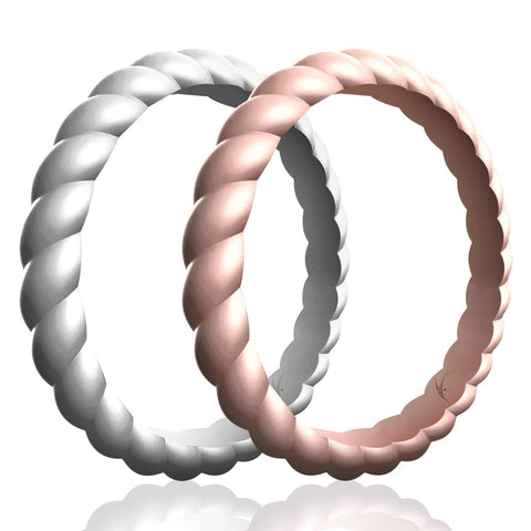 Image of ROQ Womens 2 Pack Stackable Braided Style 2.5mm Wide 4 2 Pack - Silicone Rings for Women - Thin Stackable - Braided Style