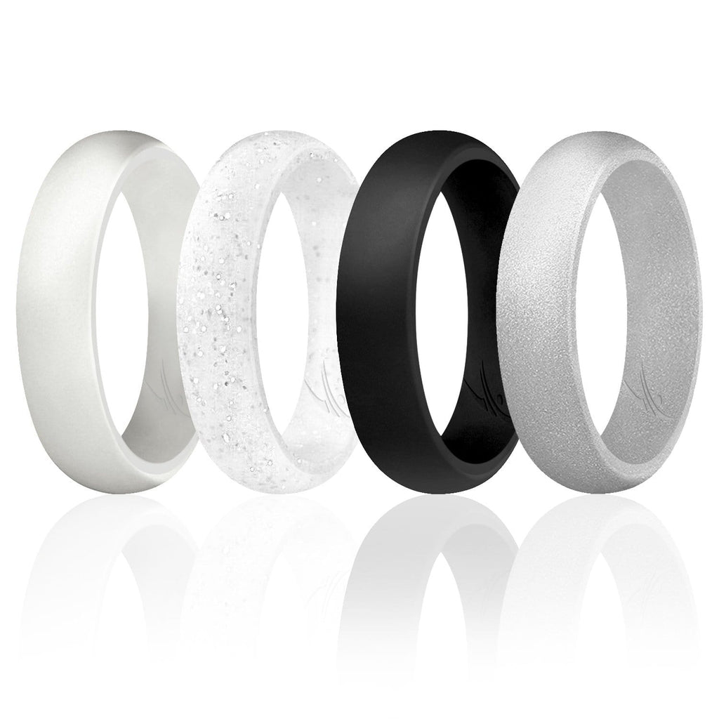  Silicone Rings For Women - Silicone Ring Women - Womens  Rubber Wedding Rings - Pear Silicone Wedding Bands Women - Patented Design  - White & Black Rings - Size 4