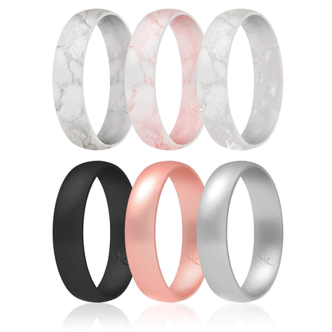 Image of ROQ Womens 4 Pack Duo Collection Dome Style 5.5mm Wide 4 6 Pack - ROQ Silicone Women wedding bands - THIN comfort fit