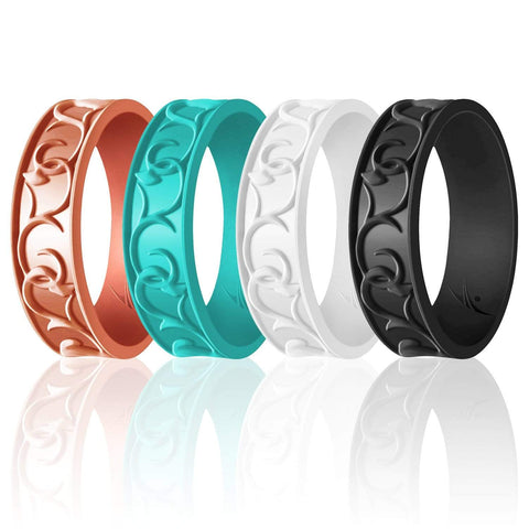 Image of ROQ Womens 4 Pack Ornamet Style 4 4 Pack - Silicone Ring for Women- Ornament Style