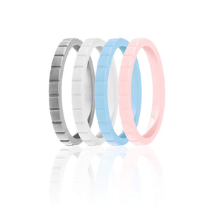 ROQ Womens 4 Pack Stackable Horizontal Lines Style 2.5mm Wide 4 4 Pack - Silicone Rings for Women - Thin Stackable - Horizontal Lines
