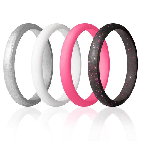 Image of ROQ Womens 4 Pack Stackable Pave Knife Edge Style 2.5mm Wide 4 4 Pack - Silicone Rings for Women - Thin Stackable - Pave Knife Edge
