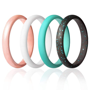 ROQ Womens 4 Pack Stackable Pave Knife Edge Style 2.5mm Wide 4 4 Pack - Silicone Rings for Women - Thin Stackable - Pave Knife Edge